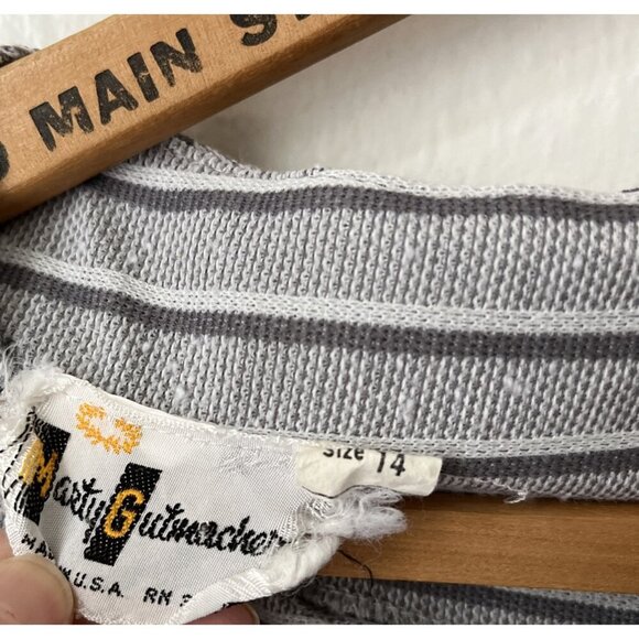 Vintage Marty Gutmacher Retro Midi Dress gray stripe belted ILGWU S/M - Picture 5 of 7